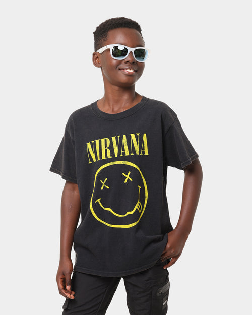 Nirvana Nirvana Kid's Smiley Vintage T-Shirt Black