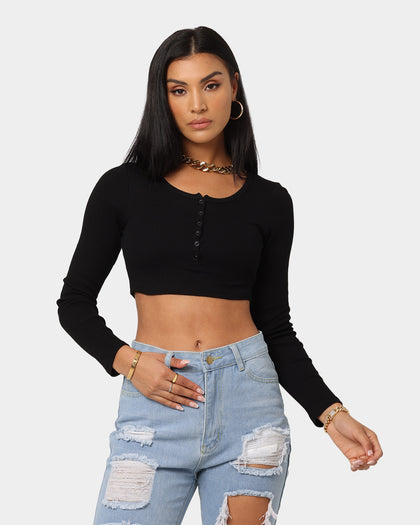 XXIII Women's Adah Rib Long Sleeve Crop Black