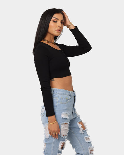 XXIII Women's Adah Rib Long Sleeve Crop Black