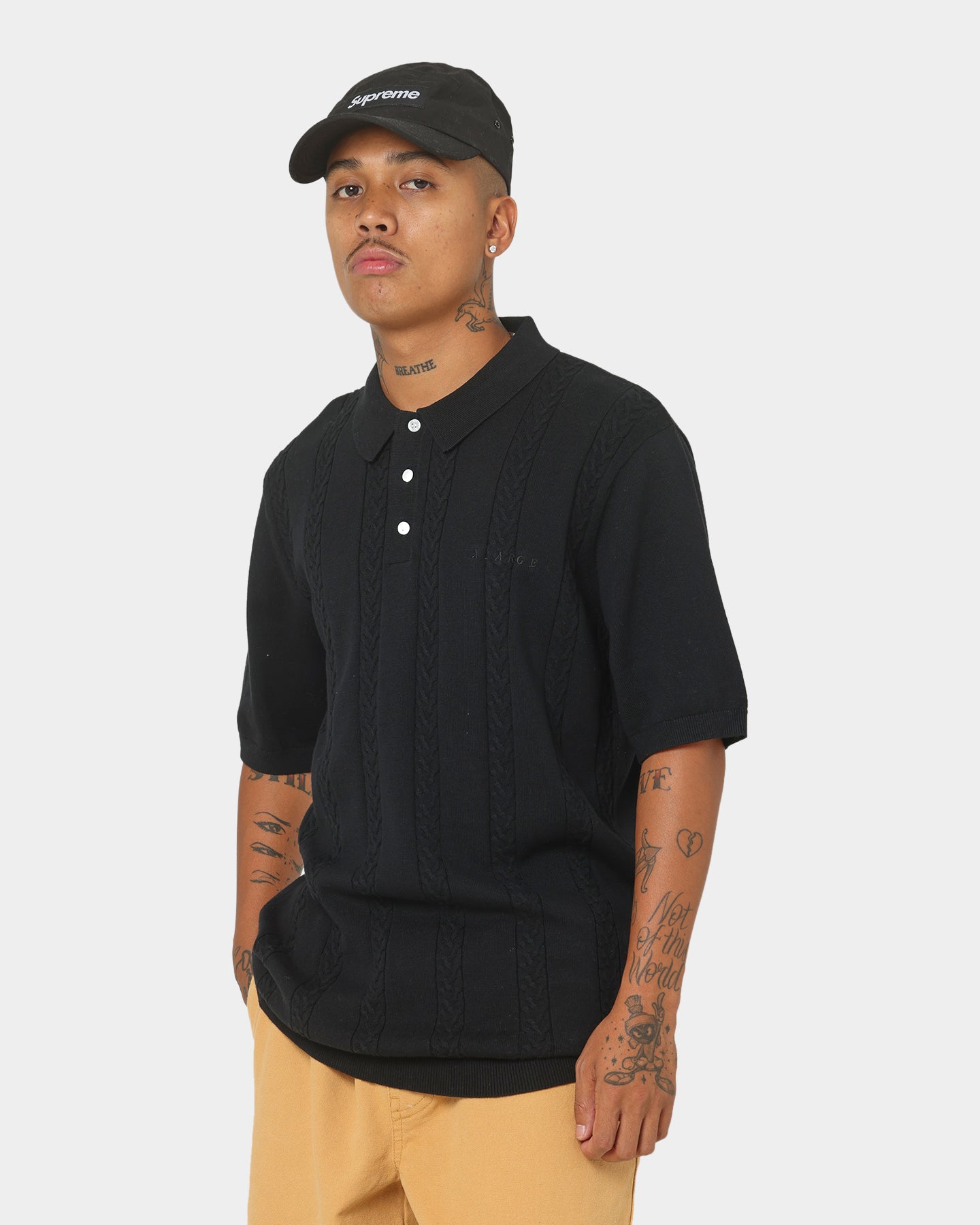 XLARGE Cable Knit Polo Shirt Black | Culture Kings US