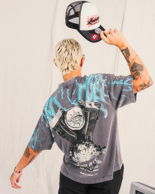 Loiter Lightning Motor Vintage T-Shirt Charcoal