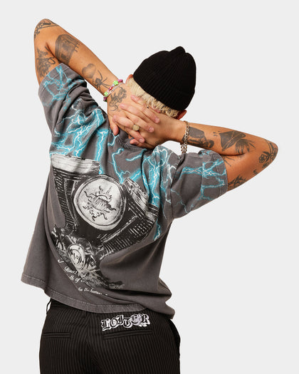 Loiter Lightning Motor Vintage T-Shirt Charcoal