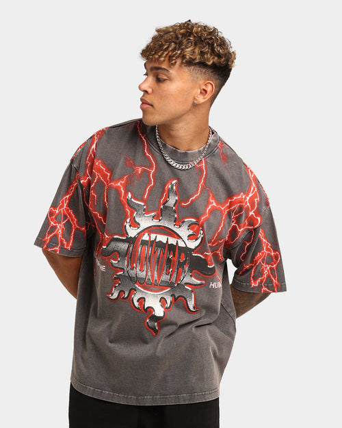 Loiter Lightning Motor Vintage T-Shirt Charcoal/Red