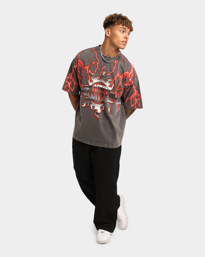 Loiter Lightning Motor Vintage T-Shirt Charcoal/Red