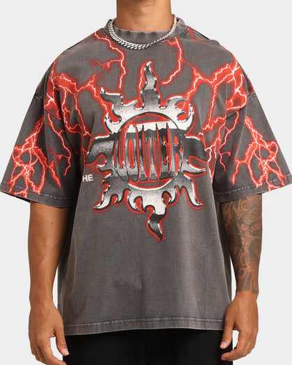 Loiter Lightning Motor Vintage T-Shirt Charcoal/Red