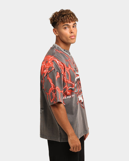 Loiter Lightning Motor Vintage T-Shirt Charcoal/Red