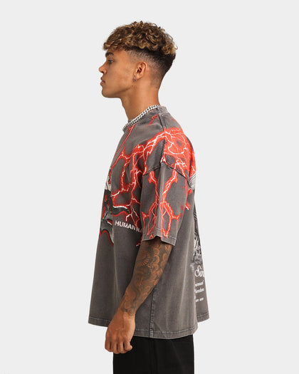 Loiter Lightning Motor Vintage T-Shirt Charcoal/Red