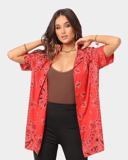XXIII Ezra Satin Button Up Red
