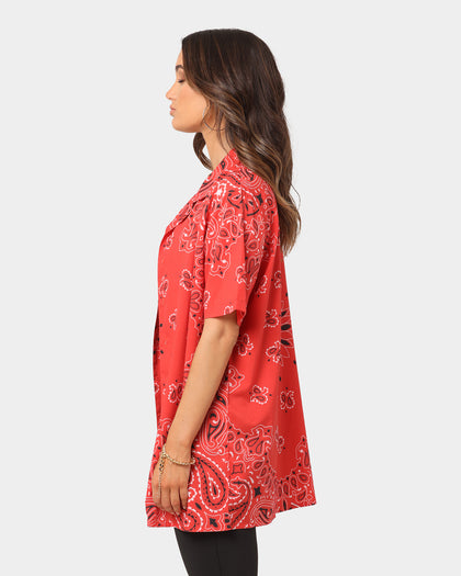 XXIII Ezra Satin Button Up Red