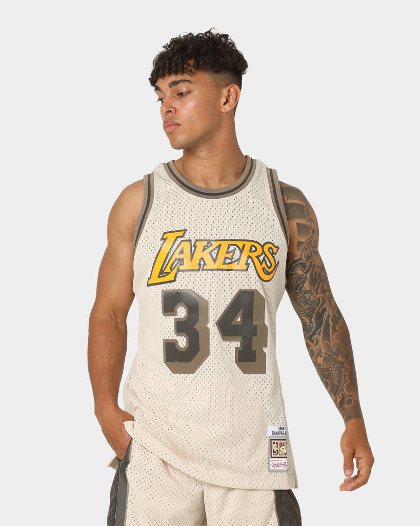 Women's Los Angeles Lakers Shaquille O'Neal Mitchell & Ness White 1996  Doodle Swingman Jersey