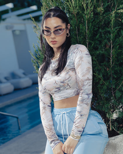 XXIII Women's Ines Marble Long Sleeve Crop Brown