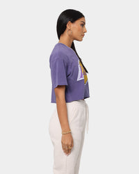 Mitchell & Ness Women's Los Angeles Lakers Play Clock Crop T-Shirt Purple