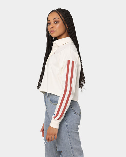 Champion Women's Lifestyle 2 Stripe Rugby Polo Shirt Chalk White