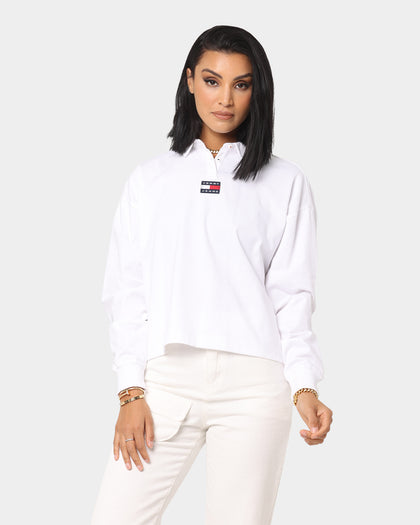 Tommy Jeans Women's Badge Polo Long Sleeve Shirt White