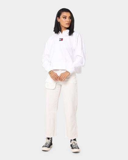 Tommy Jeans Women's Badge Polo Long Sleeve Shirt White