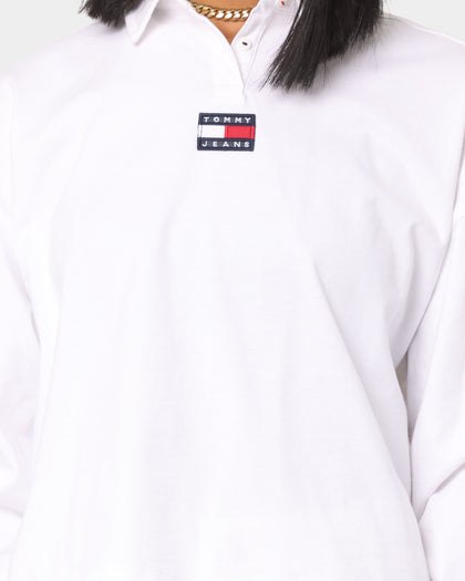 Tommy Jeans Women's Badge Polo Long Sleeve Shirt White