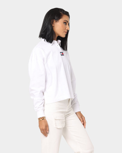 Tommy Jeans Women's Badge Polo Long Sleeve Shirt White