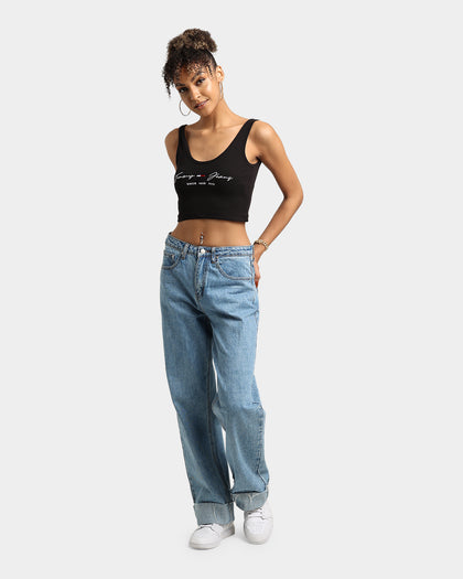 Tommy Jeans Women's Script Linear Rib Crop Black