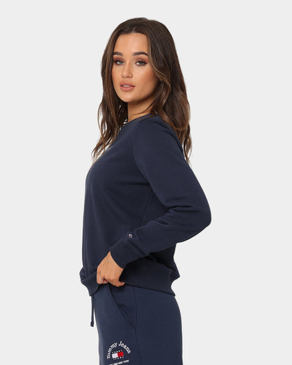 Tommy Jeans Women's Slim Terry Logo Crewneck Twilight Navy