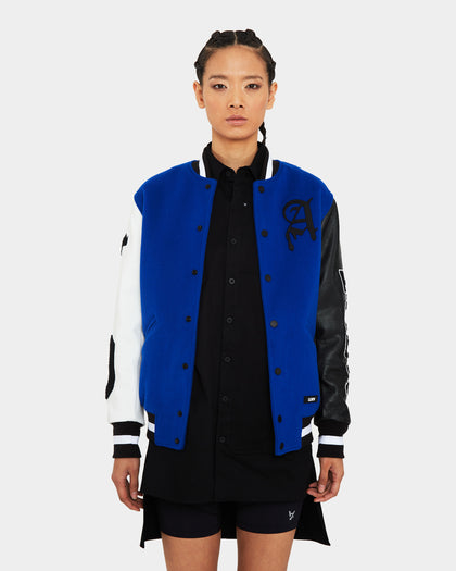 The Anti Order Corvus Leather Varsity Jacket Royal/Black/White