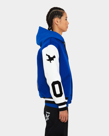 The Anti Order Corvus Leather Varsity Jacket Royal/Black/White