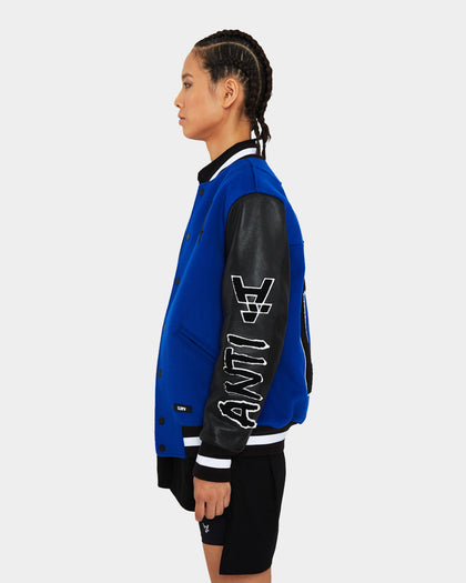 The Anti Order Corvus Leather Varsity Jacket Royal/Black/White