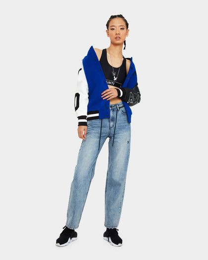 The Anti Order Corvus Leather Varsity Jacket Royal/Black/White