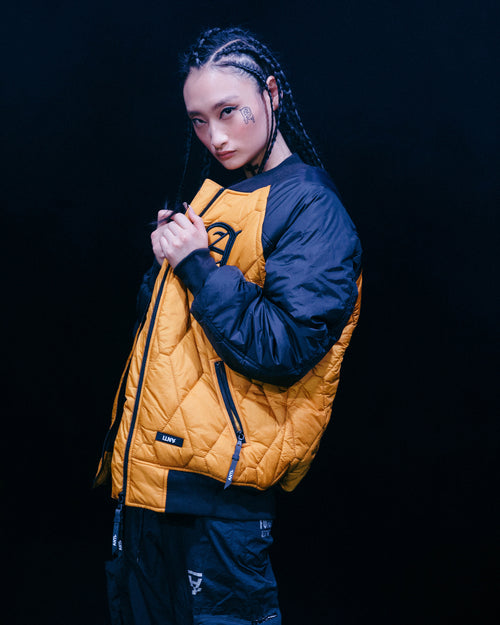 The Anti Order Corvus Quilted Bomber Jacket Mustard/Black/White