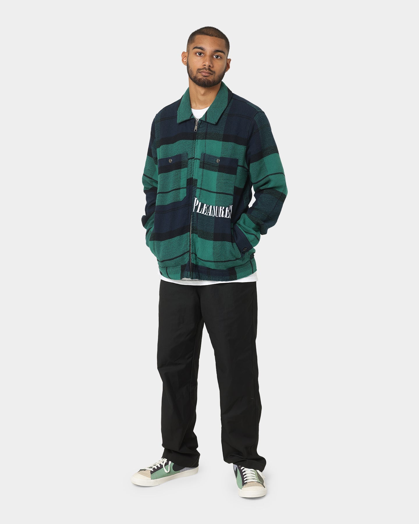 HUF X Pleasures Blackwatch Work Jacket Navy | Culture Kings US