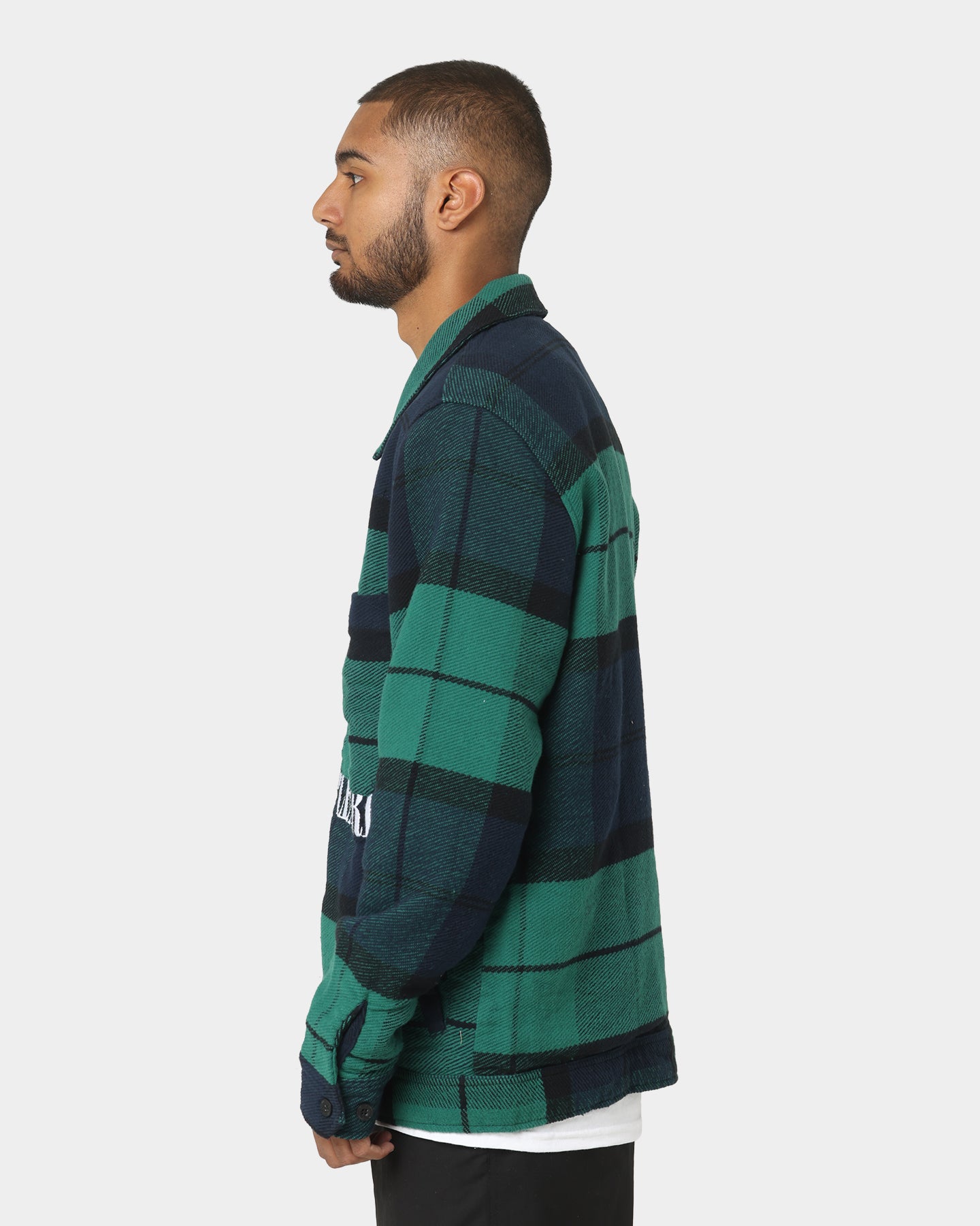 HUF X Pleasures Blackwatch Work Jacket Navy | Culture Kings US