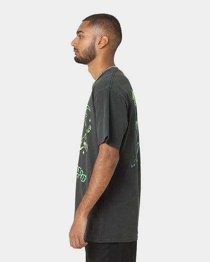 HUF X Pleasures Cane Washed Short Sleeve T-Shirt Washed Black