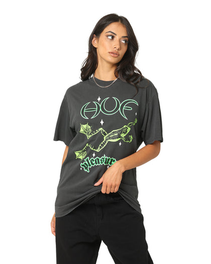 HUF X Pleasures Cane Washed Short Sleeve T-Shirt Washed Black