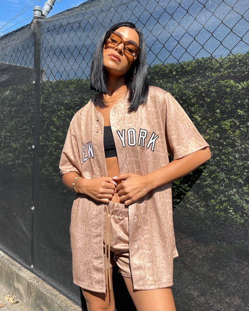 Majestic Athletic Women's New York Yankees Animal Replica Jersey Camel