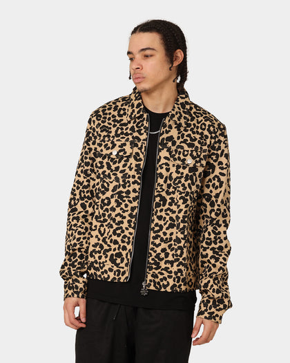 En Noir Inc Stipe Trucker Denim Jacket Leopard