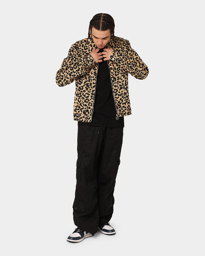 En Noir Inc Stipe Trucker Denim Jacket Leopard