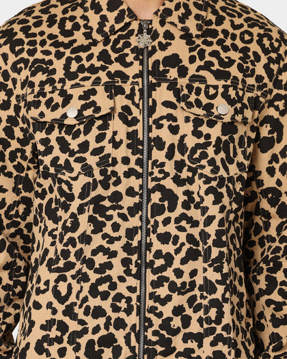 En Noir Inc Stipe Trucker Denim Jacket Leopard