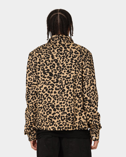 En Noir Inc Stipe Trucker Denim Jacket Leopard