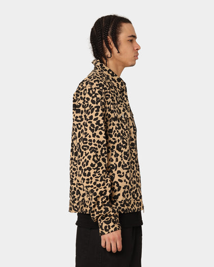 En Noir Inc Stipe Trucker Denim Jacket Leopard