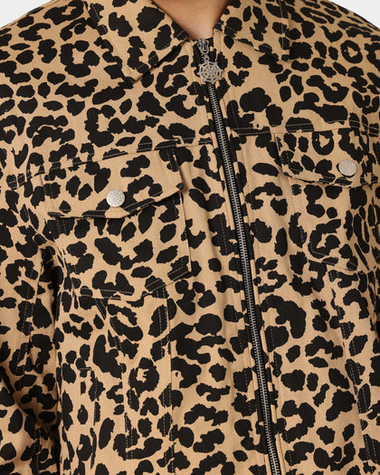 En Noir Inc Stipe Trucker Denim Jacket Leopard