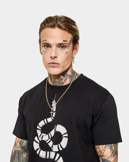 Saint Morta Snake Rhinestone T-Shirt Black