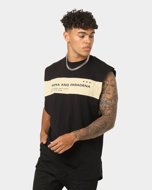 Nena and Pasadena Overthrown Scoop Back Muscle T-shirt Jet Black