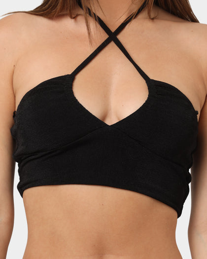 XXIII Women's Alda Crossover Halter Crop Black