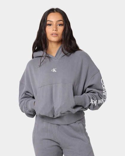 Calvin Klein Women's Back 2Tone Monogram Hoodie Fossil Grey