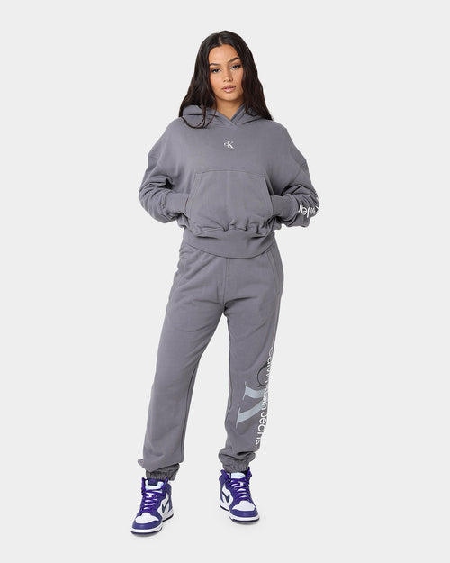 Calvin Klein Women's Back 2Tone Monogram Hoodie Fossil Grey