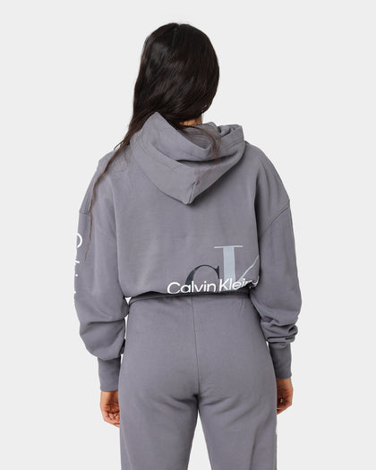 Calvin Klein Women's Back 2Tone Monogram Hoodie Fossil Grey