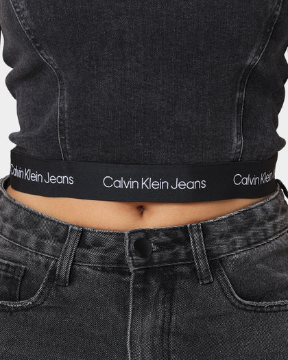 Calvin Klein Bodycon Cropped Top Denim Black