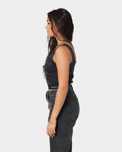 Calvin Klein Bodycon Cropped Top Denim Black