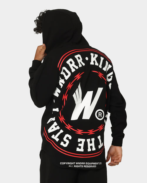 WNDRR Ornament Curved Hem Hoodie Black/Red