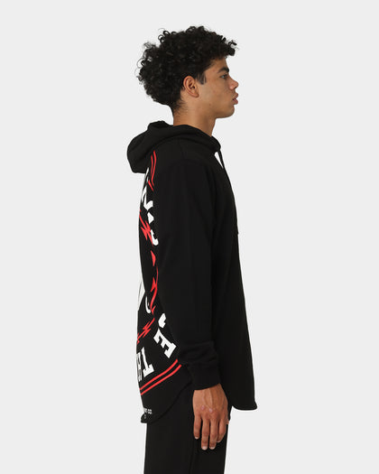 WNDRR Ornament Curved Hem Hoodie Black/Red