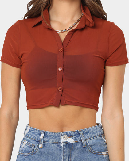 XXIII Women's Peyton Collar Crop T-Shirt Chocolate